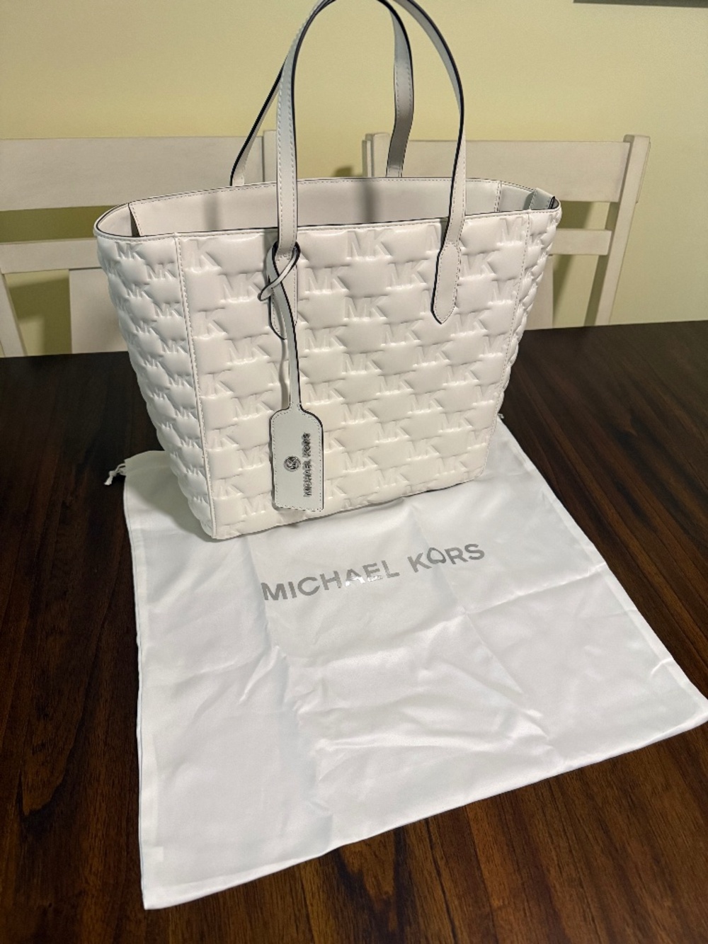 Michael Kors Embossed White Tote with Dust Cover